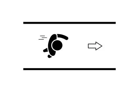 Top view, silhouette of human walking, direction for the exit, vector illustr Stock-Illustration