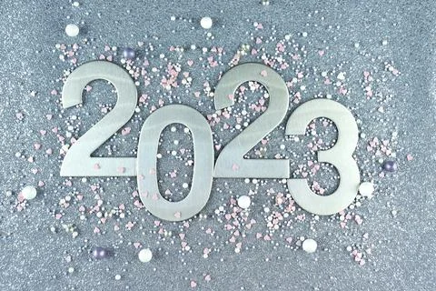 Top view silver numerals with the new year on a silver monochrome background Stock Photos