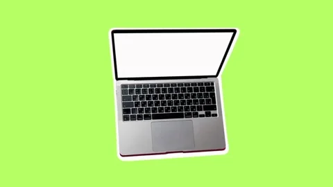 Top view single laptop animation  isolated green screen background Stock Footage 300838673