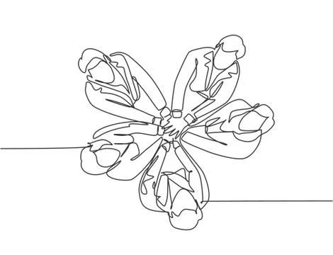 Top view single line drawing of businessmen and business woman handshaking Illustrazione stock