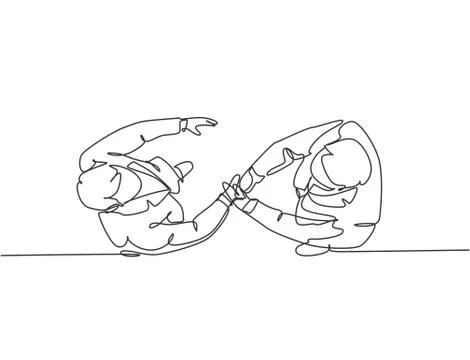 Top view single line drawing of businessmen handshaking his business partner Illustrazione stock