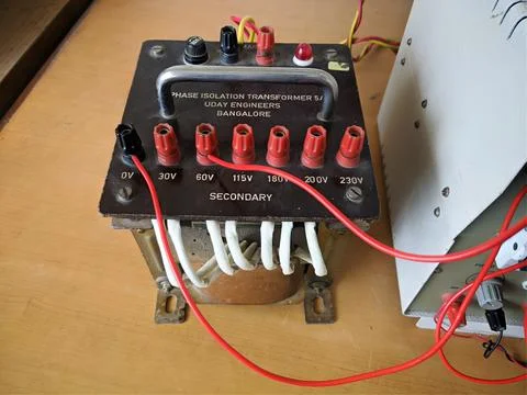 Top view of single phase voltage transformer Stock Photos