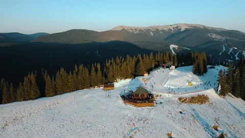 Top view of ski resort at sunset Stock Footage 143187755