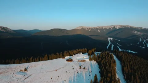 Top view of ski resort at sunset Stock Footage 143187831