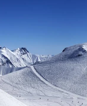 Top view on ski slope at nice sun day Stock Photos
