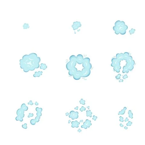 Top view sky blue clouds set. Vector stock illustration isolated on white Stock Illustration
