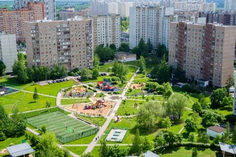Top view of the sleeping area with playground in Moscow, Russia Stock Photos