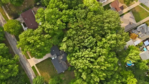 Top view of the sleeping area in street in the a small town of from above aerial Stock Footage 139314096