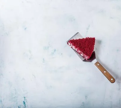 Top View. slice of delicious Red velvet cake. Stock Photos