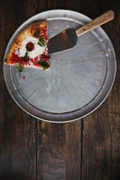 Top view slice pizza server Stock Photos