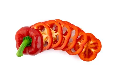Top view Slide fresh red bell pepper. Sweet pepper. Giant pepper. Isolate on  스톡 사진