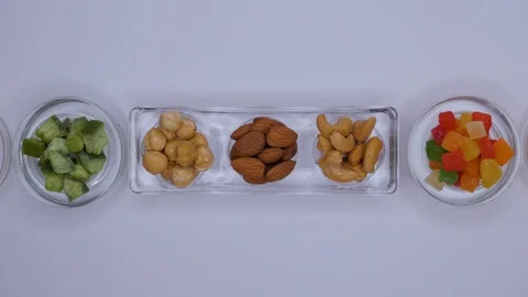 Top view slide over candied fruits and nuts Video stock 105145813
