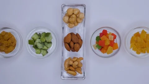 Top view slide over candied fruits and nuts Stock Footage 105284359