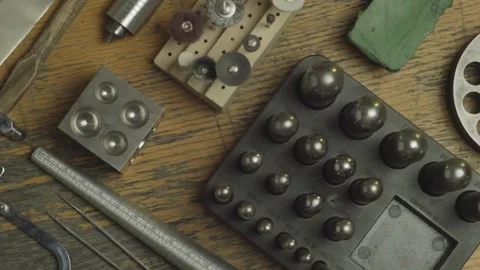 Top view sliding of different goldsmiths tools Stock Footage 131301462