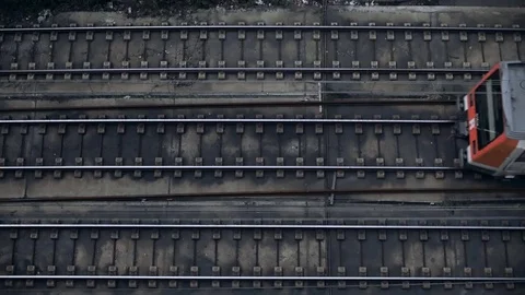 Top view slow motion on trains Stock Footage 80060611