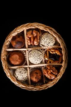 Top view on small handmade box filled with assorted healthy useful handmade c 写真素材