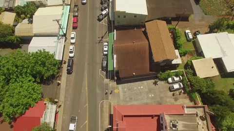 Top VIew Small Old Plantation Town, Pai'a Town - Main Street - Fly Over Stock-Footage 71201304