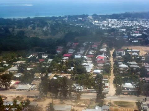 Top view of a small settlement with rows of private houses Stock Photos