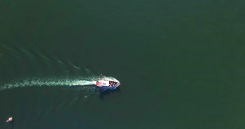 Top view of small ship travelling across broad Douro river in Porto city Stock Footage 155248461