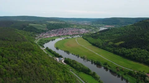 Top view of a small town between the hills Stock Footage 154756020