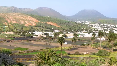 Top view of the small town of La Haria, Lanzarote, Canary Islands, Spain, 4k Stock Footage 105688661