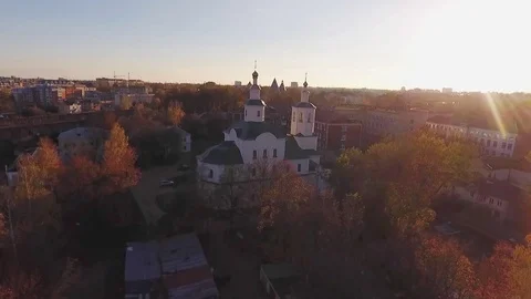 Top View of a Small Town at Sunset  Copter Shooting Stock Footage 69859360