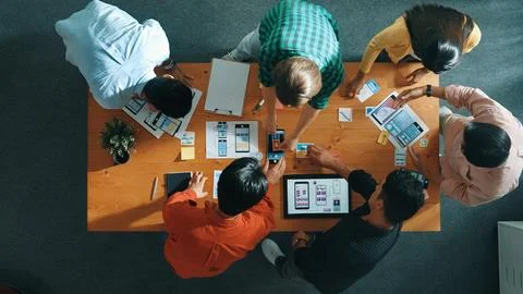 Top view of smart software developer planning software development. Convocation. Stock Photos