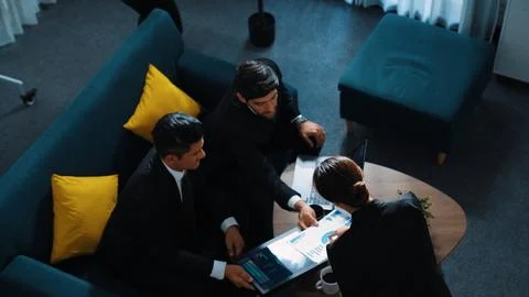 Top view of smart team analysis graph while leader present chart. Directorate. Stock Photos