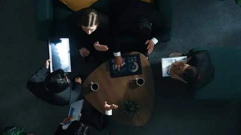 Top view of smart team analysis graph while leader present chart. Directorate. Stock Photos