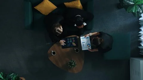 Top view of smart team analysis graph while leader present chart. Directorate. Stock Photos