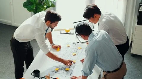 Top view of smart team write sticky notes and stick note at table. Alimentation. Stock Photos
