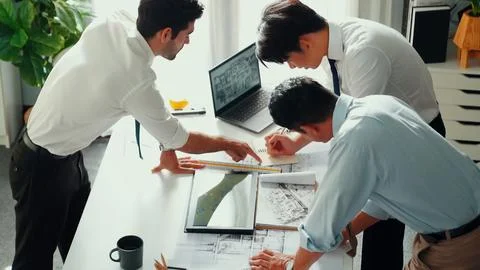 Top view of smart team write sticky notes and stick note at table. Alimentation. Stock Photos