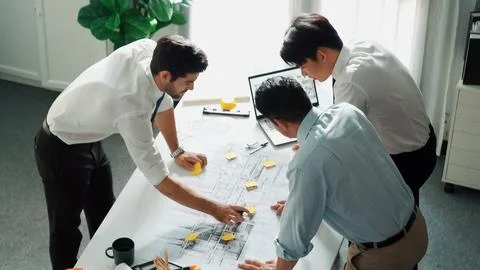 Top view of smart team write sticky notes and stick note at table. Alimentation. Stock Photos