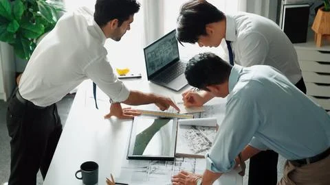 Top view of smart team write sticky notes and stick note at table. Alimentation. Stock Photos