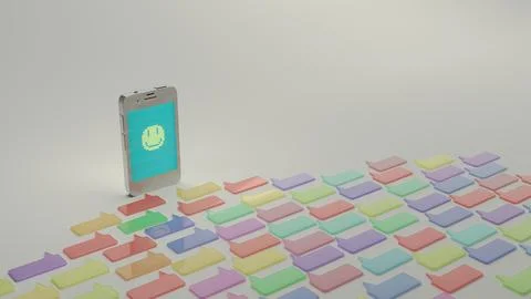 Top view smartphone with multicolored speech bubbles pattern 写真素材