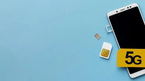 Top view smartphone with sim card copy space Stock Photos