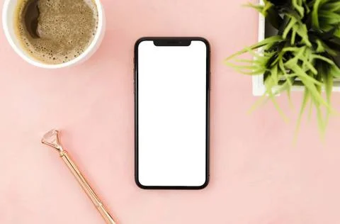 Top view smartphone template workspace top view smartphone template worksp... Stock-Fotos