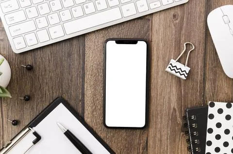 Top view smartphone template workspace Stock Photos