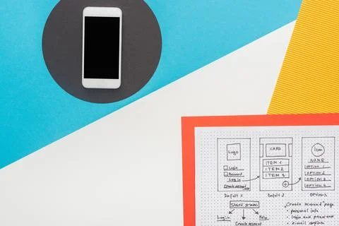 Top view smartphone website design Stock Photos