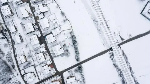 Top view of snow covered buildings. Stock Photos