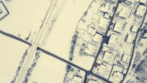Top view of snow covered buildings. Stock Photos