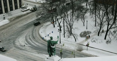 Top view of the snowbound intersection Stock Footage 111788245