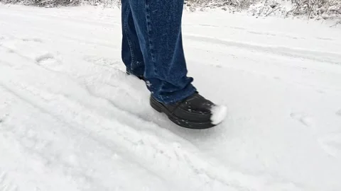 Top view snowy walking steps in fresh winter powder Stock Footage 321759447