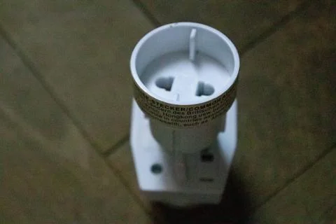 Top view socket plug adapters isolated on wood background Stock Photos