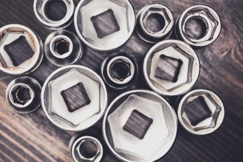 Top view of socket wrenches Stock Photos