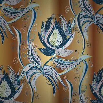 Top view, soft neutral, beige and blue color style. Scenic flower pattern. Styli Stock Illustration