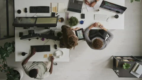 Top View of Software Developers Coworking in Office Stock Footage 255781073