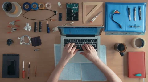 Top view software engineer is developing program coding on his laptop computer Stock Footage 67364455