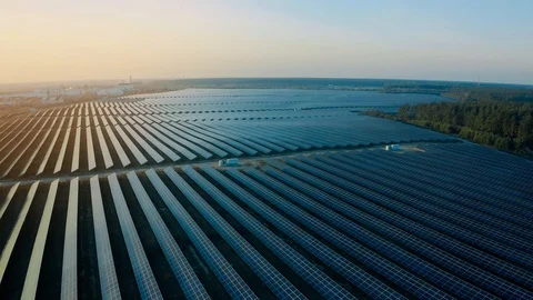 Top view of a solar power station, renewable energy, solar panels. Stock Footage