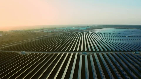 Top view of a solar power station, renewable energy, solar panels. Видео 125337540